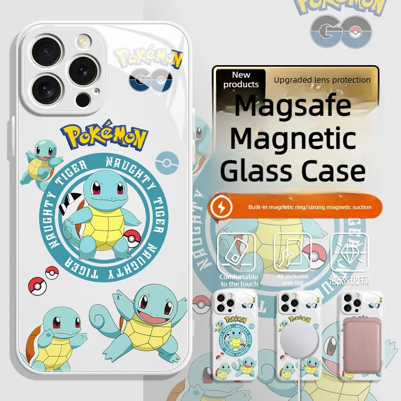 Pokemon Squirtle Glass Magsafe Magnetic Phone Case Cover For iPhone