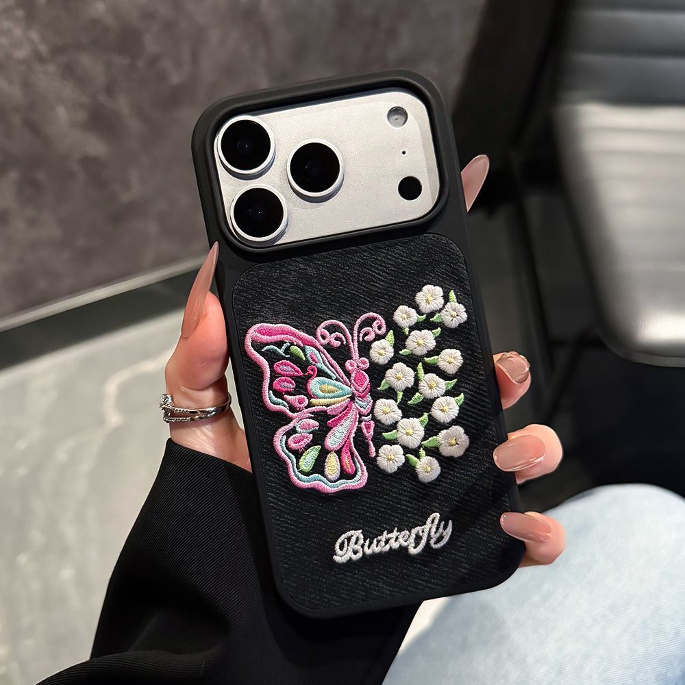 Ins-style Korean Butterfly Embroidery iPhone Case