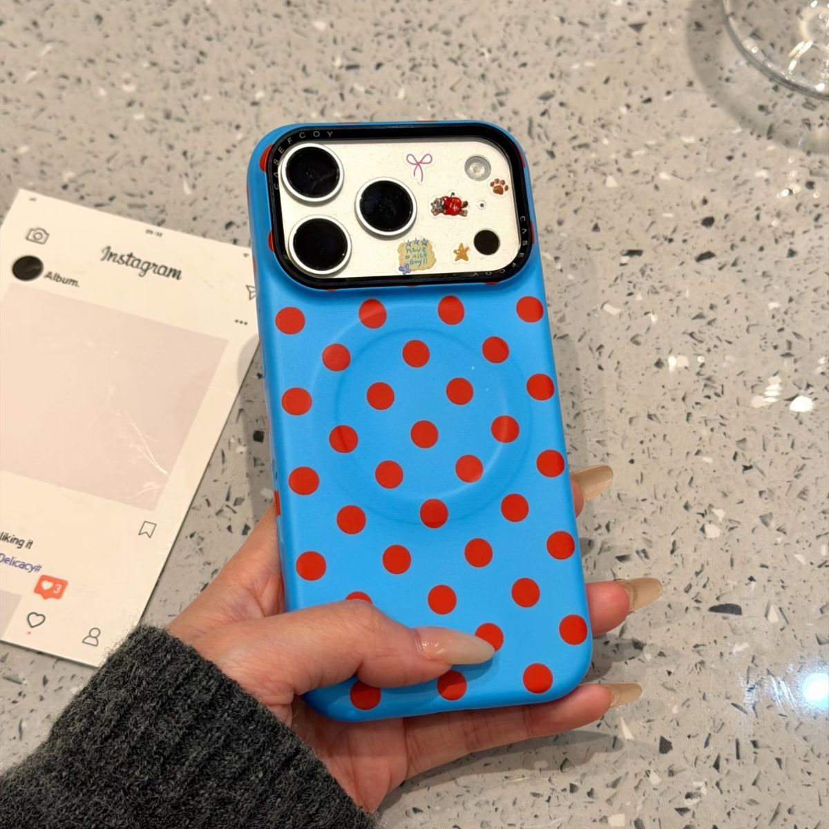 Blue & Red Polka Dot Love Heart Phone Case