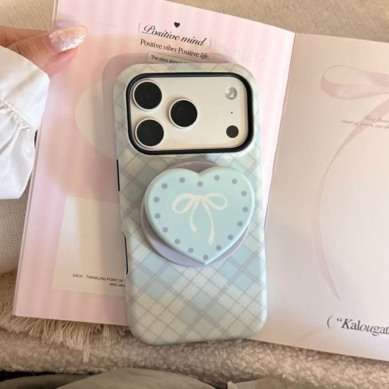 Korean Style Plaid Bow Shockproof Magnetic Phone Case