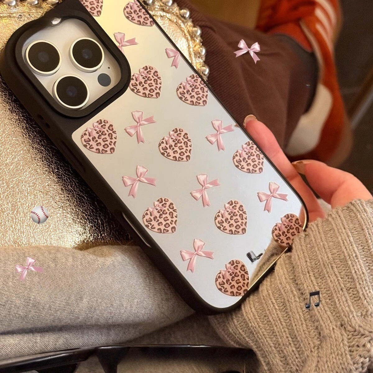 Black & White Leopard Print Bow Mirror Phone Case