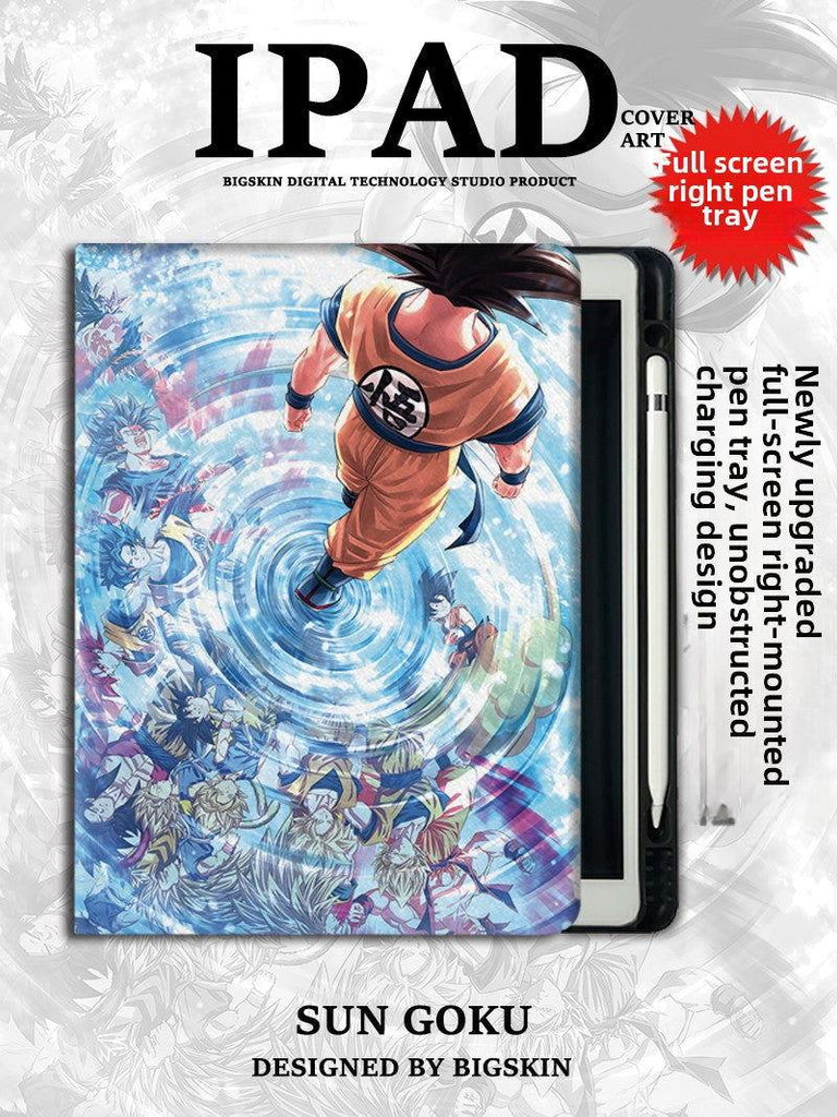 Funda protectora de cuero para iPad con ranura para bolígrafo anticaídas de Dragon Ball Z