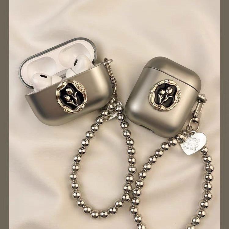 Estuche para Airpods Pro con forma de corazón en forma de tulipán mate y lazo para llavero