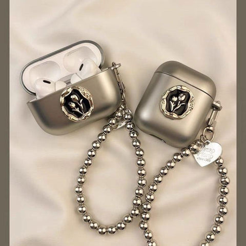 Heart Matte Tulip Airpods Pro Case with Bracelet Keychain Loop - HelloAnimeCases