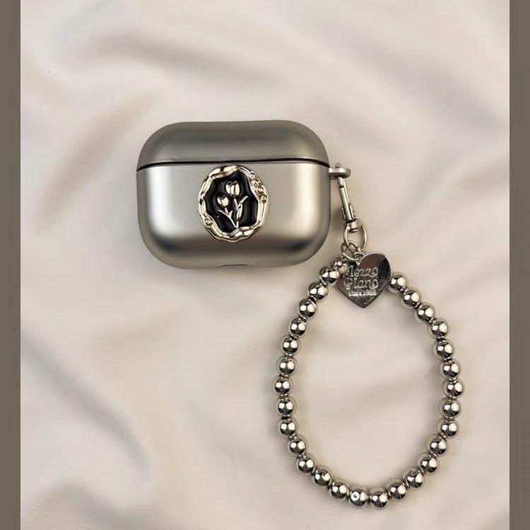 Estuche para Airpods Pro con forma de corazón en forma de tulipán mate y lazo para llavero