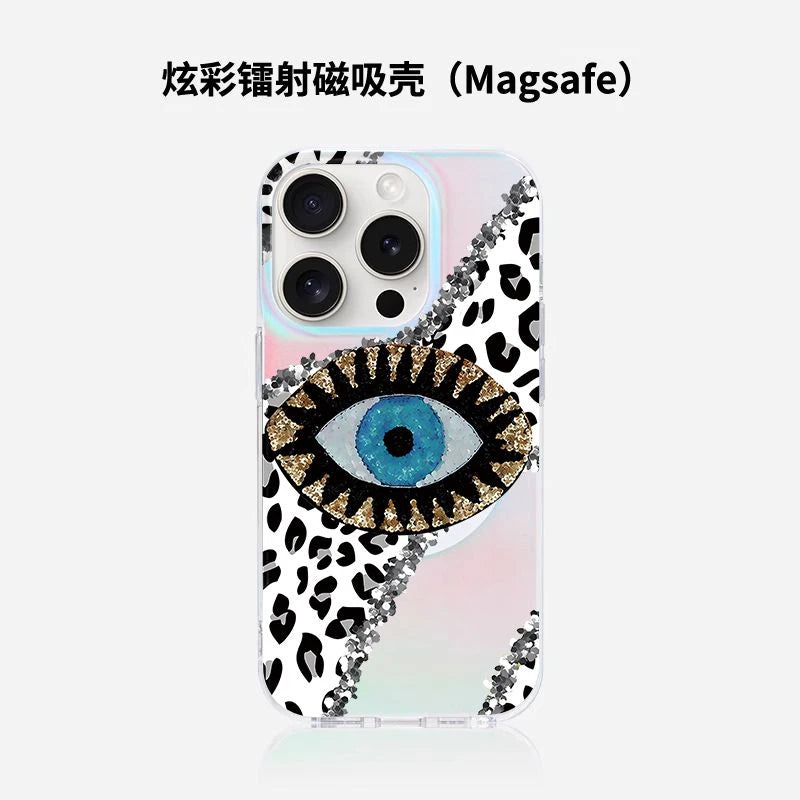 Holographic Evil Eye Leopard Magsafe Phone Case for iPhone