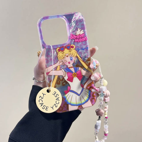 Pink Leopard Sailor Moon Phone Case with Charm