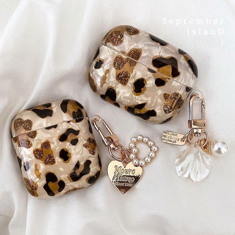 Leopard Girl AirPods Case with Pearl Keychain Loop - HelloAnimeCases