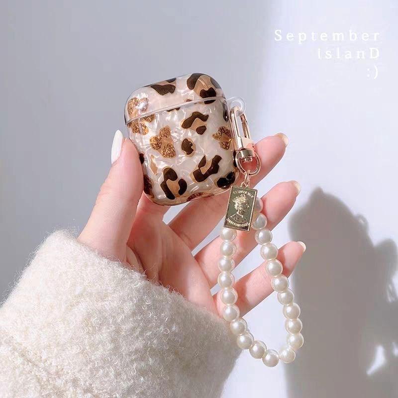 Leopard Girl AirPods Case with Pearl Keychain Loop - HelloAnimeCases