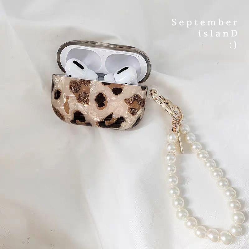 Leopard Girl AirPods Case with Pearl Keychain Loop - HelloAnimeCases