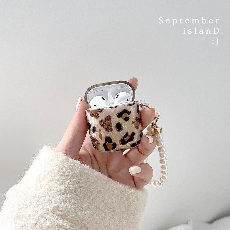 Leopard Girl AirPods Case with Pearl Keychain Loop - HelloAnimeCases