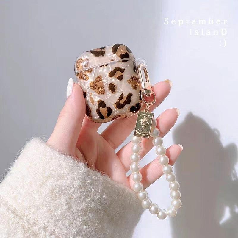 Leopard Girl AirPods Case with Pearl Keychain Loop - HelloAnimeCases