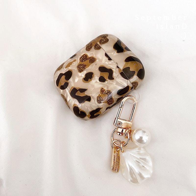 Leopard Girl AirPods Case with Pearl Keychain Loop - HelloAnimeCases