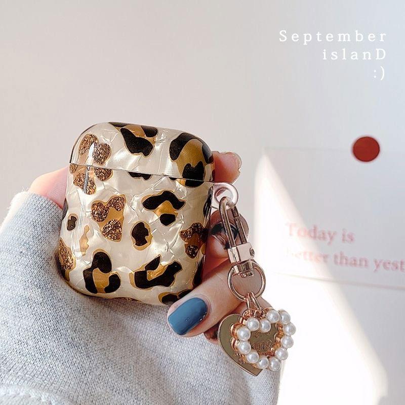 Leopard Girl AirPods Case with Pearl Keychain Loop - HelloAnimeCases
