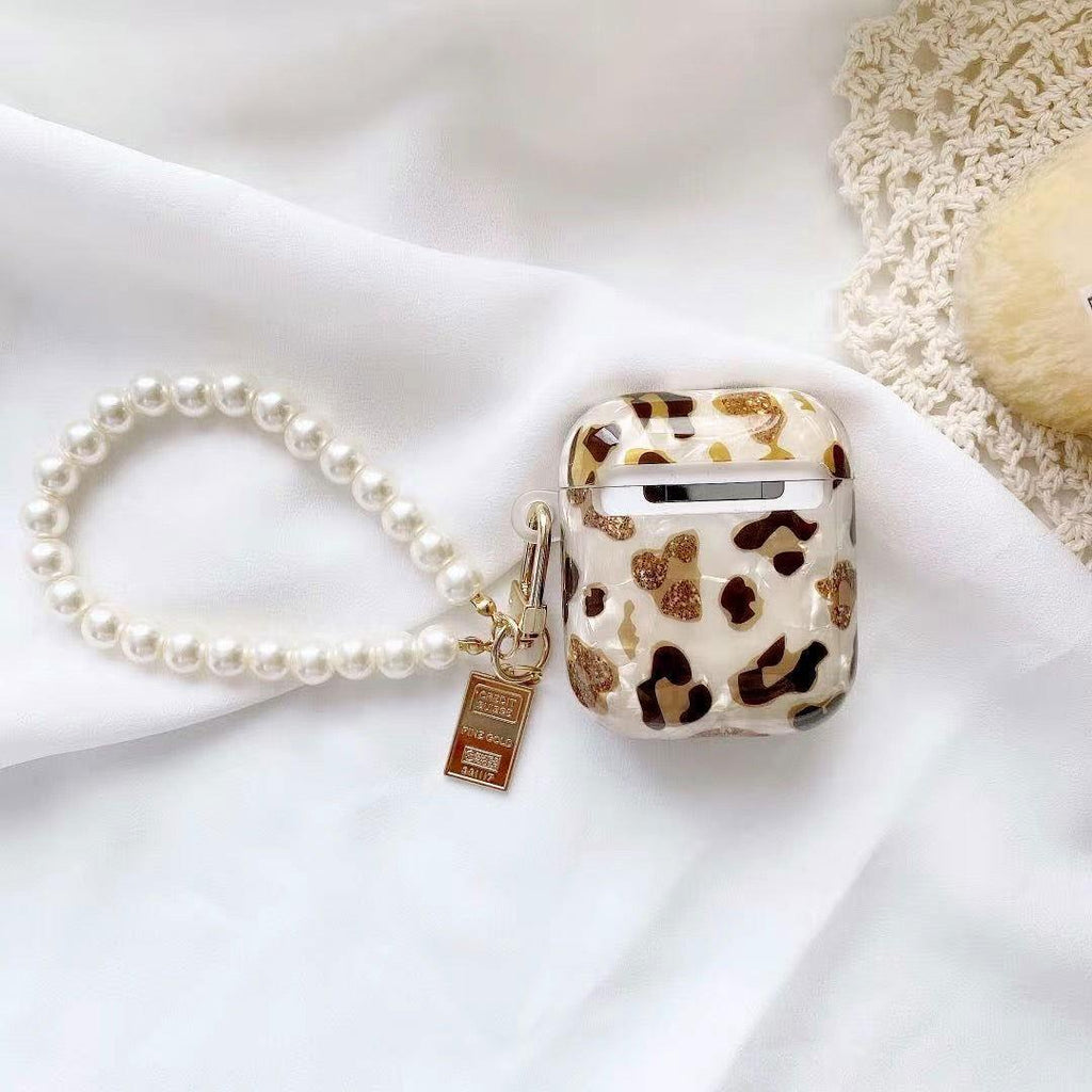 Leopard Girl AirPods Case with Pearl Keychain Loop - HelloAnimeCases