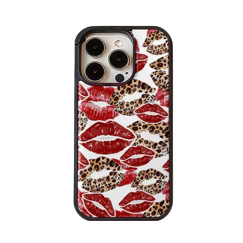 Leopard & Red Lips Pattern Magsafe Phone Case for iPhone