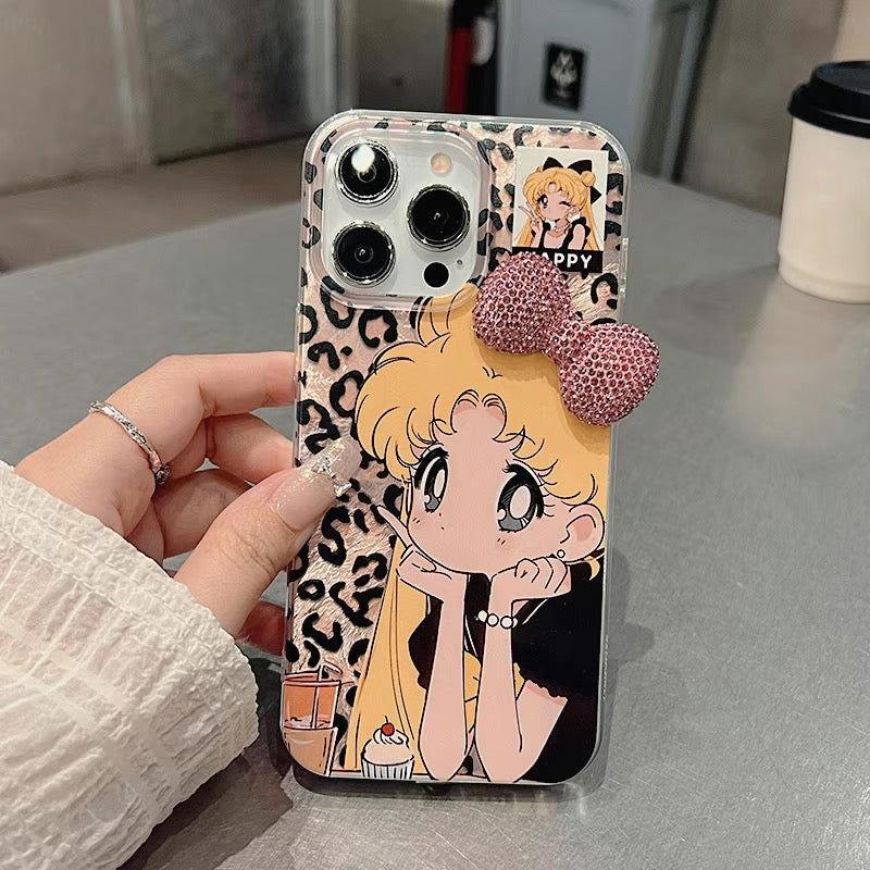 Leopard Sailor Moon Phone Case Bow Style - HelloAnimeCases