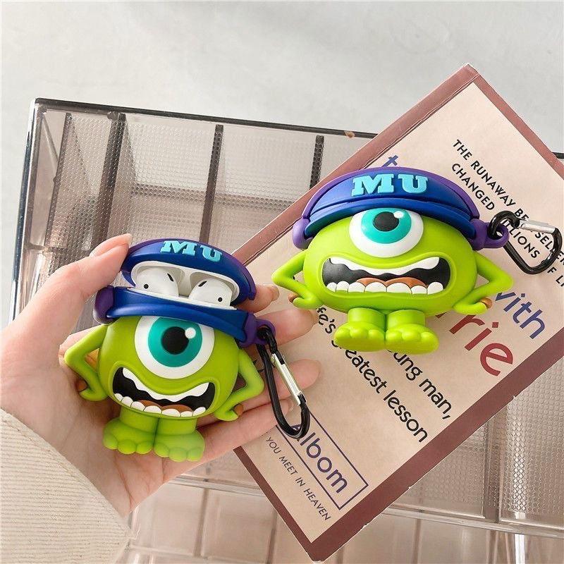 Funda para AirPods con lazo para llavero y diseño de dibujos animados de Mike Big Eyes