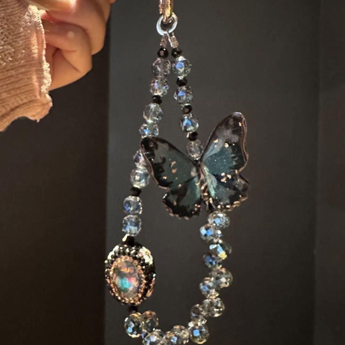 New Butterfly Beaded Pendant Crystal Handmade Lanyard Flash Phone Straps - HelloAnimeCases