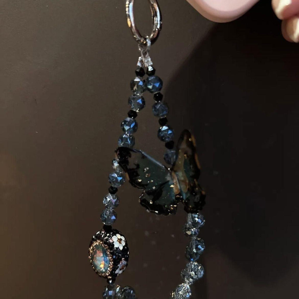 New Butterfly Beaded Pendant Crystal Handmade Lanyard Flash Phone Straps - HelloAnimeCases