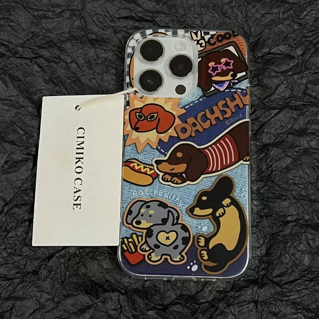 Personalized Denim Style Dachshund Partner iPhone Case - HelloAnimeCases