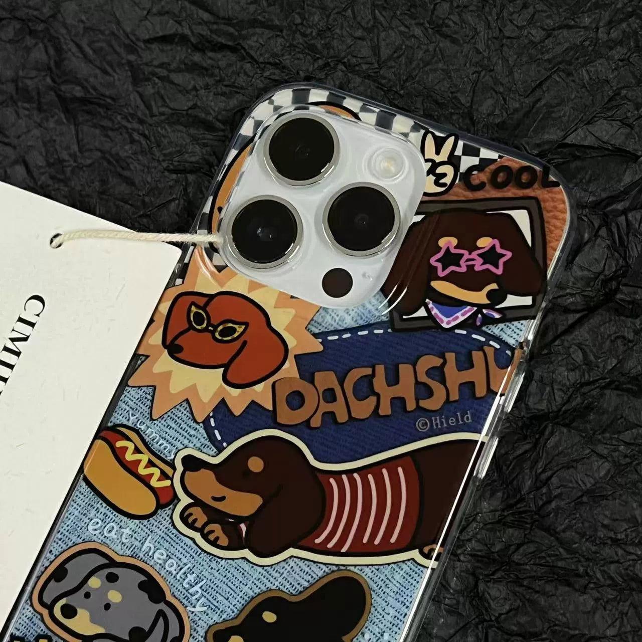 Personalized Denim Style Dachshund Partner iPhone Case - HelloAnimeCases