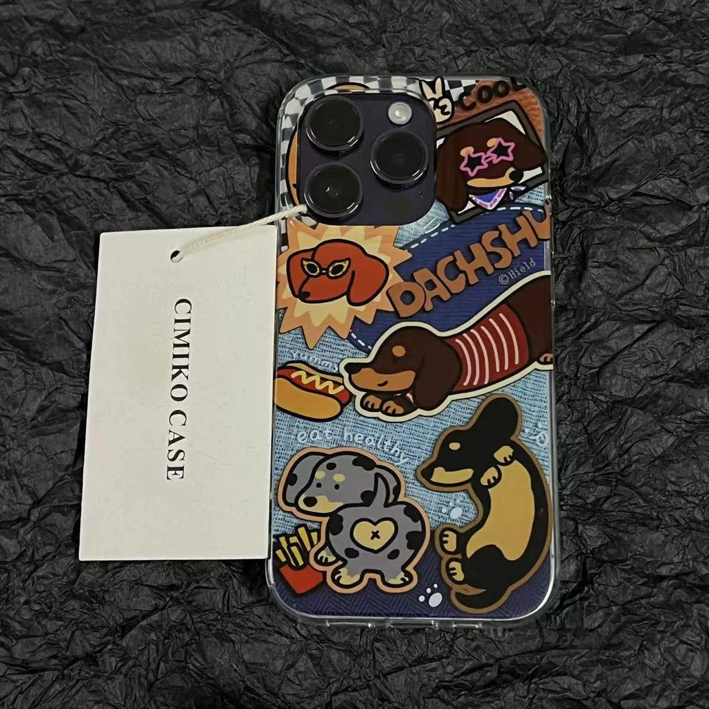 Personalized Denim Style Dachshund Partner iPhone Case - HelloAnimeCases