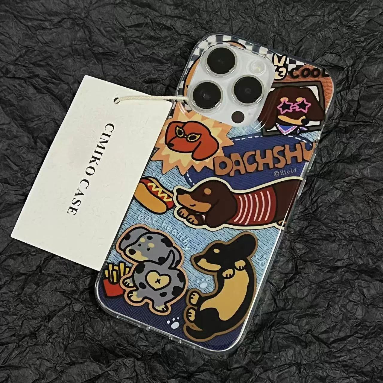 Personalized Denim Style Dachshund Partner iPhone Case - HelloAnimeCases