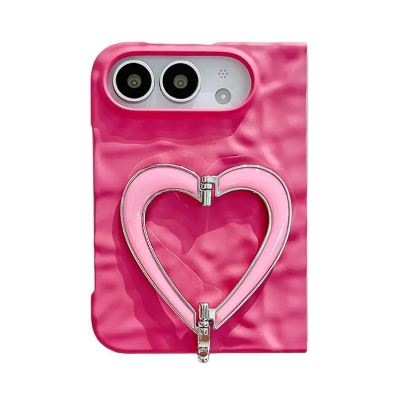 Pink Heart iPhone Duo Phone Case with Heart Chain