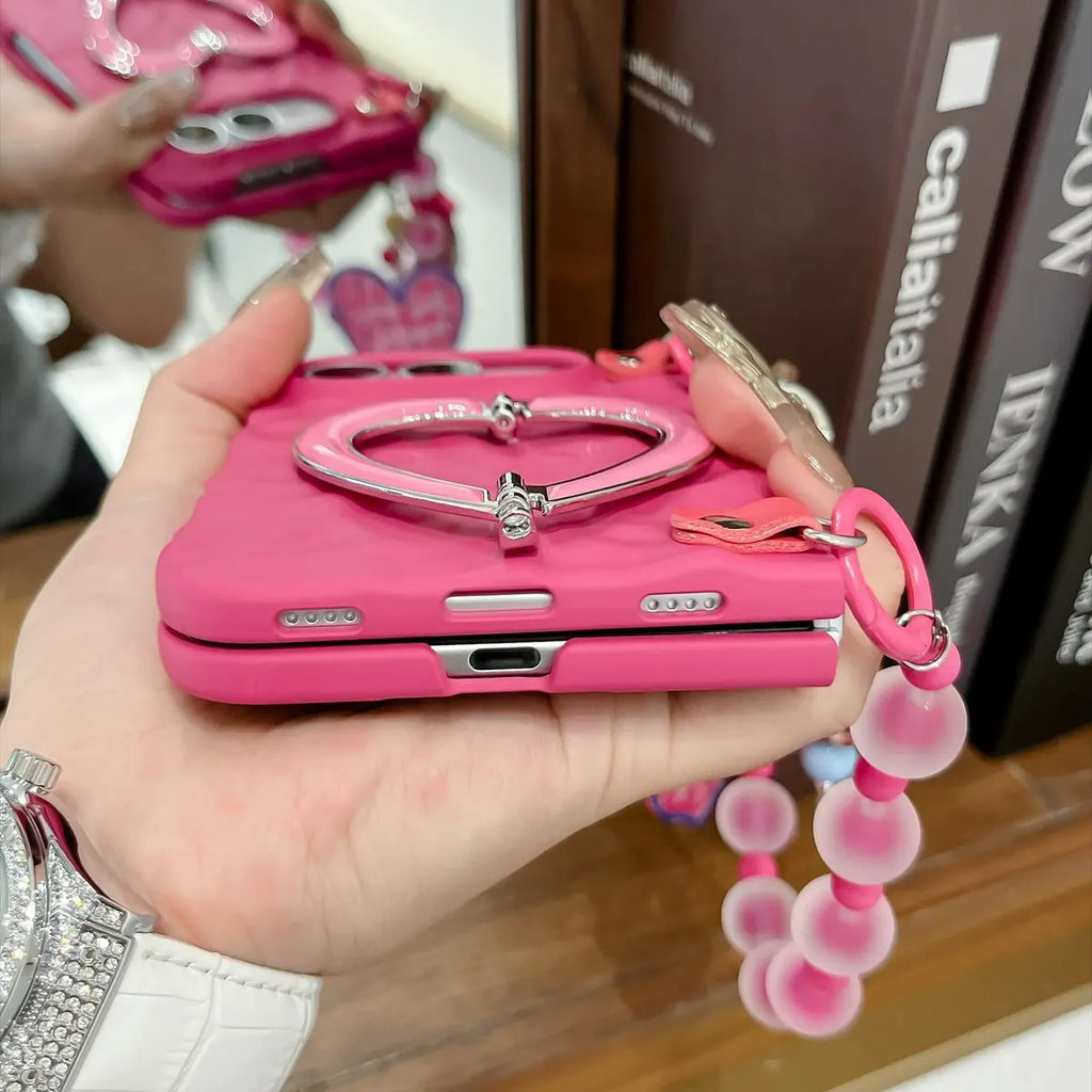 Pink Heart iPhone Duo Phone Case with Heart Chain