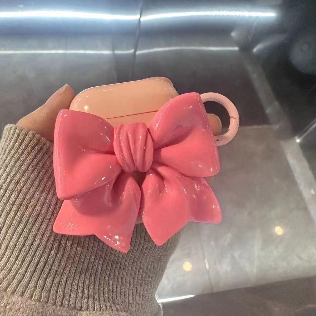Pink Bow Cute AirPods Pro Case with Keychain Loop - HelloAnimeCases
