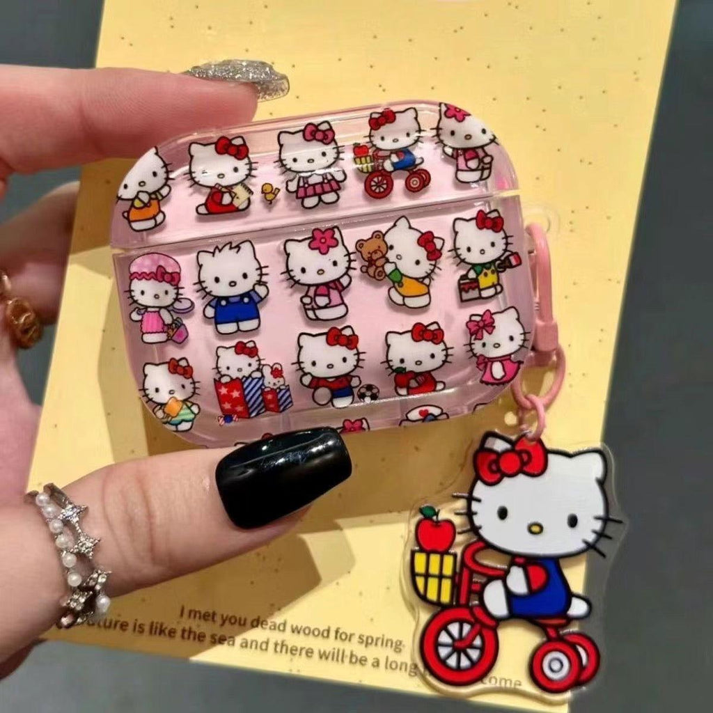 Pink Kitty Hello AirPods Case with Keychain Loop - HelloAnimeCases