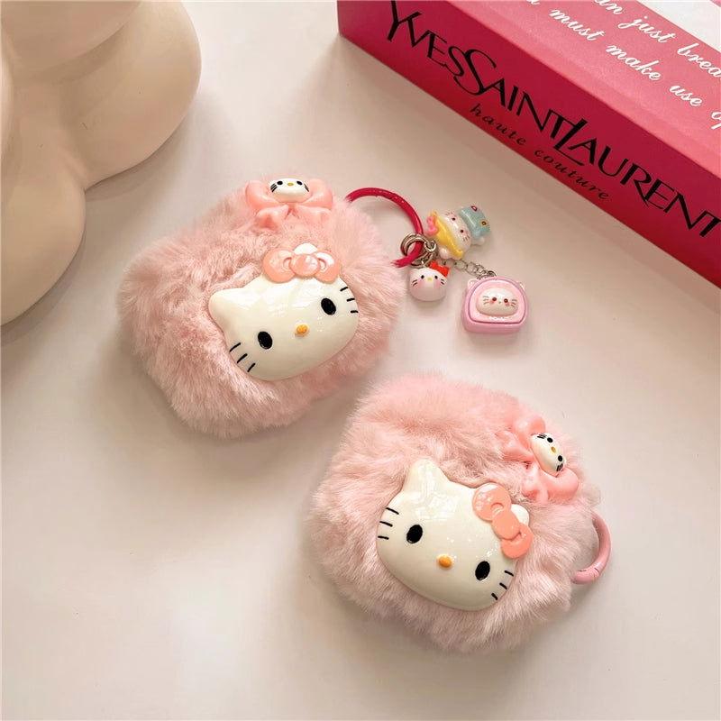 Plush Cute Cartoon Kitty AirPods Case Cover with Keychain Loop - HelloAnimeCases