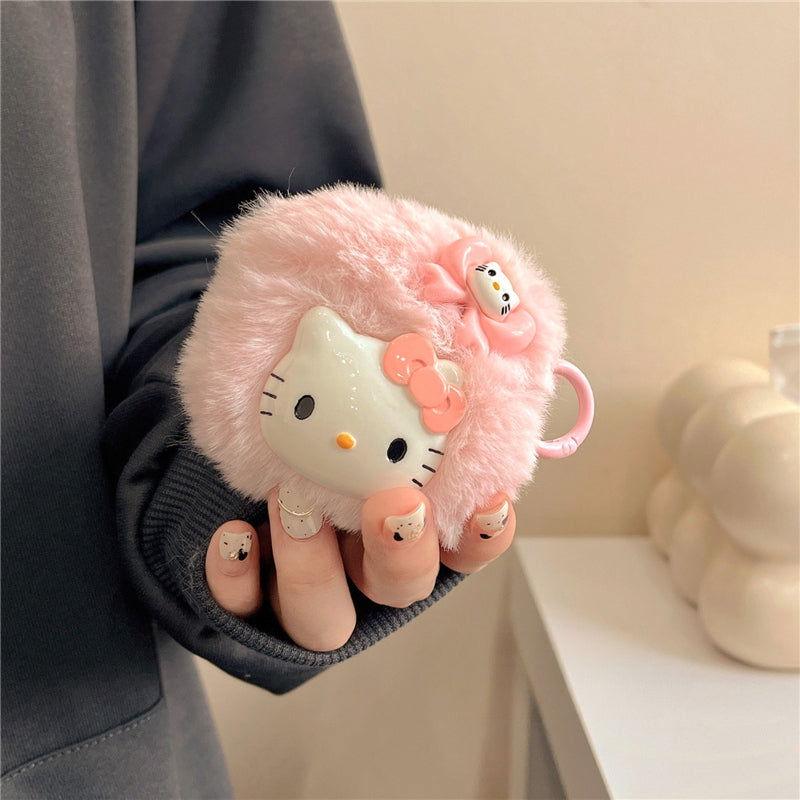 Plush Cute Cartoon Kitty AirPods Case Cover with Keychain Loop - HelloAnimeCases
