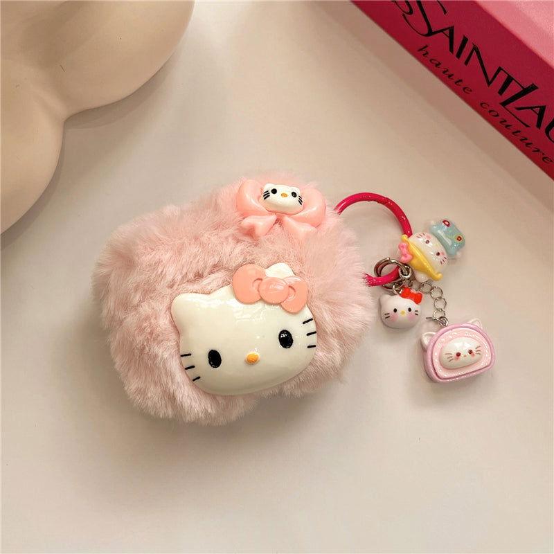 Plush Cute Cartoon Kitty AirPods Case Cover with Keychain Loop - HelloAnimeCases