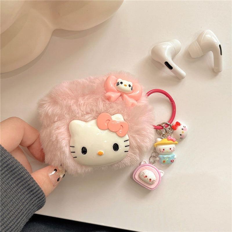 Plush Cute Cartoon Kitty AirPods Case Cover with Keychain Loop - HelloAnimeCases