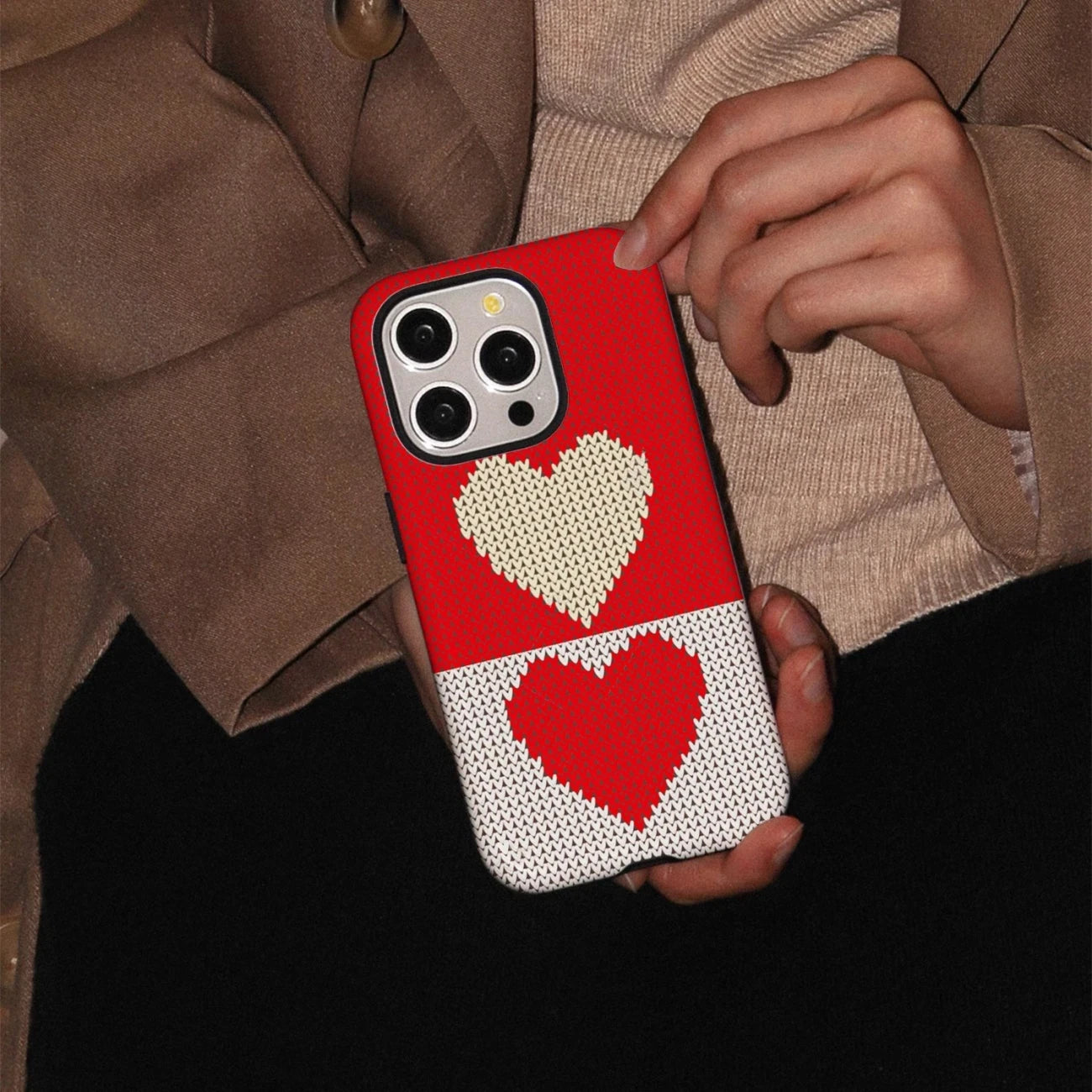 Red & White Heart Aesthetic Phone Cover for iPhone