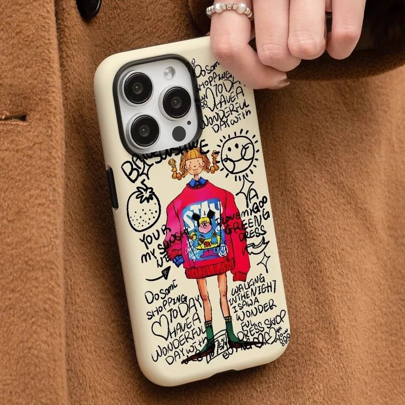 Retro Doodle Chic Vintage Girl Graffiti iPhone Case