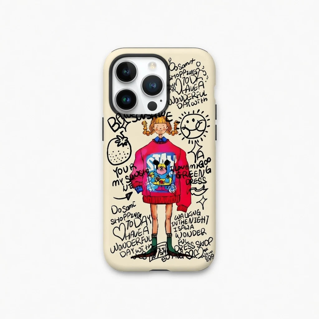 Retro Doodle Chic Vintage Girl Graffiti iPhone Case