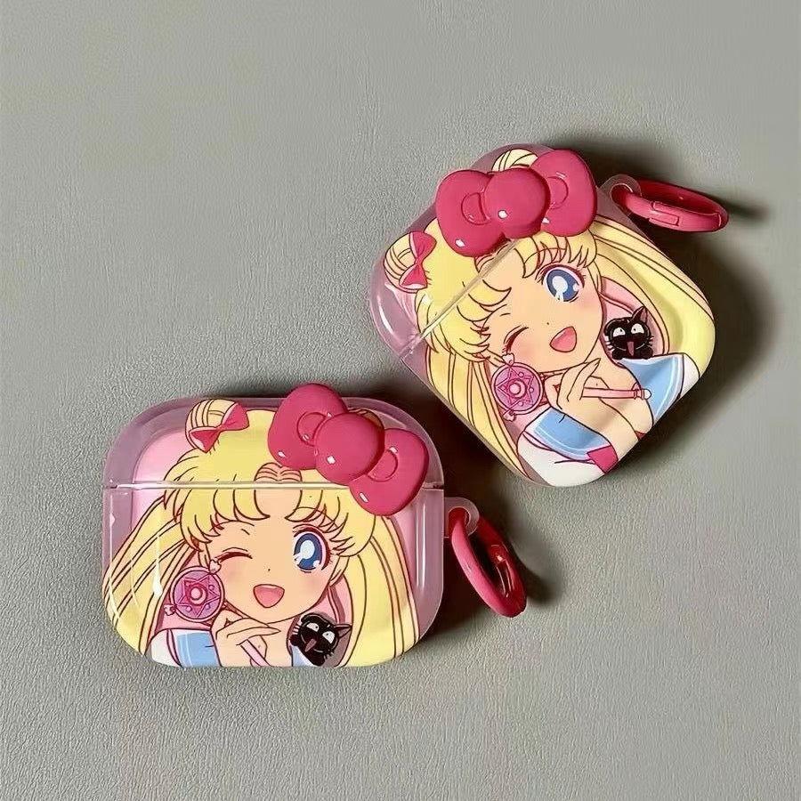 Sailor Moon Cute AirPods Case Bow with Keychain Loop - HelloAnimeCases