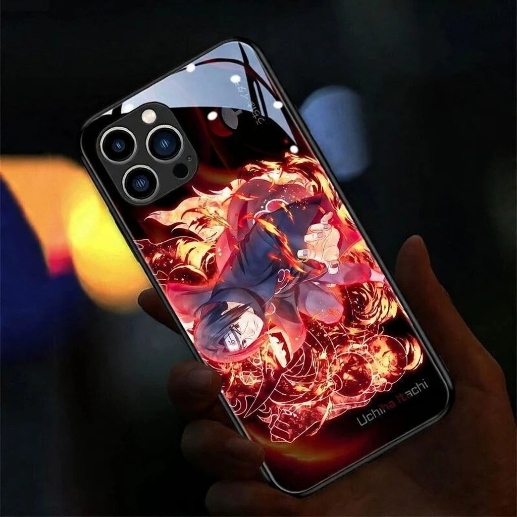 Funda de teléfono con cubierta de vidrio brillante de Naruto Hokage Flash