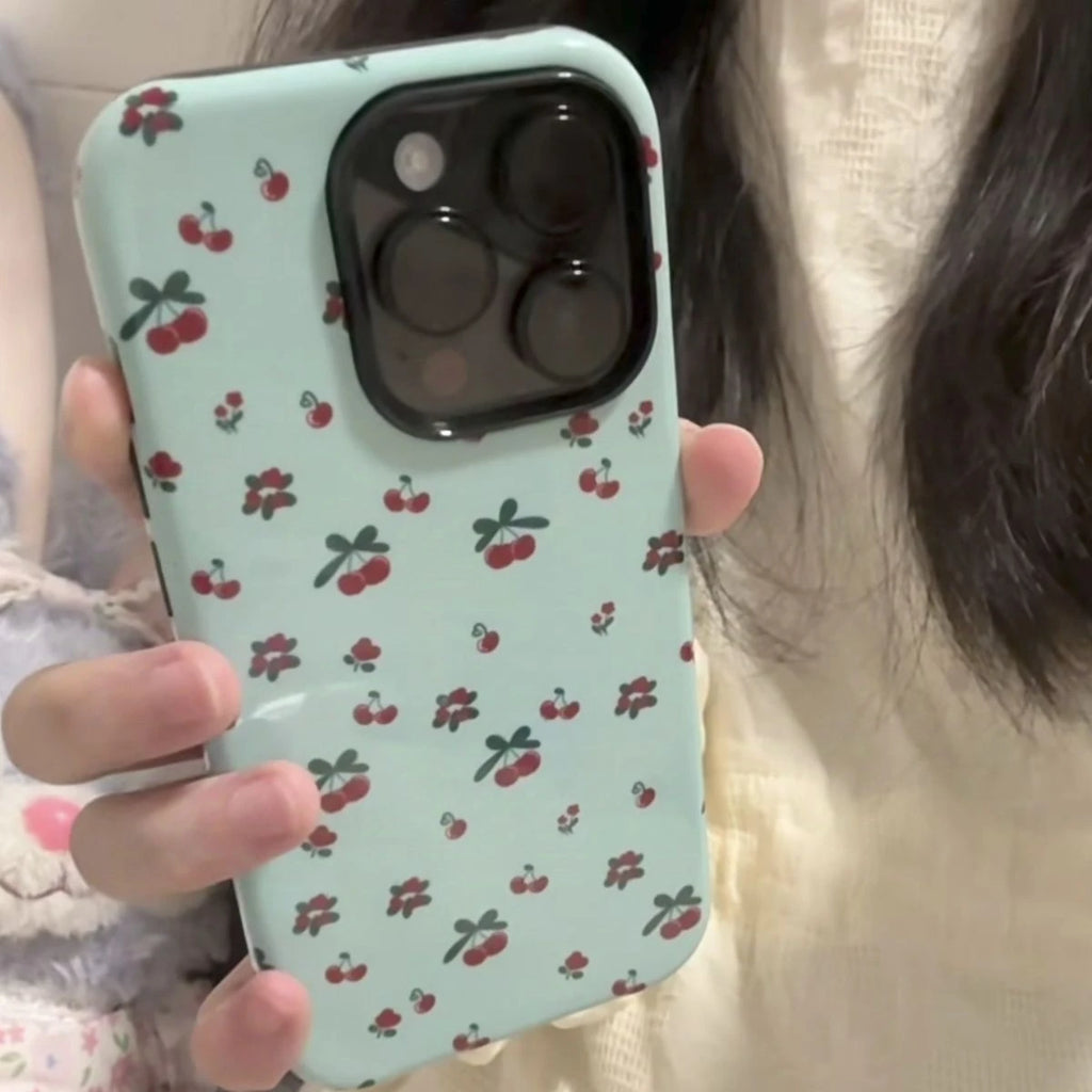 Vintage Mint Green Cherry Pattern Phone Case for iPhone