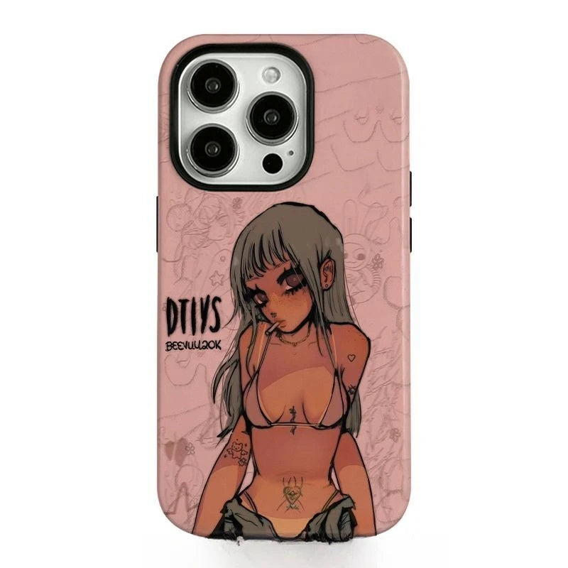 Y2K Aesthetic Cool Pink Girl iPhone Case
