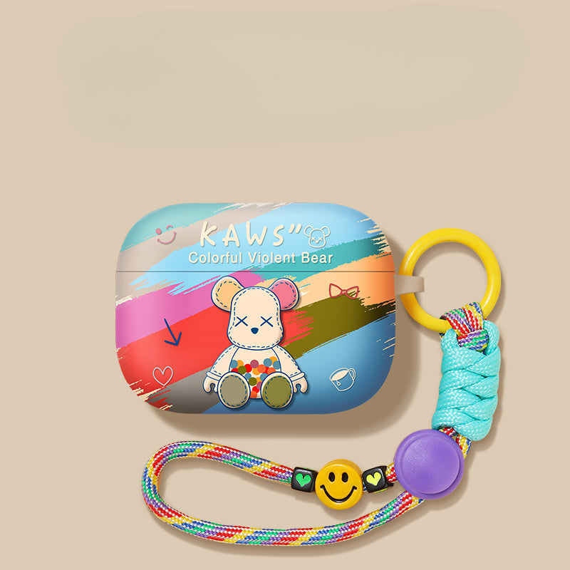 Rainbow Bear Frosted Soft Airpods Protective Case Earphone Case with Crystal Straps