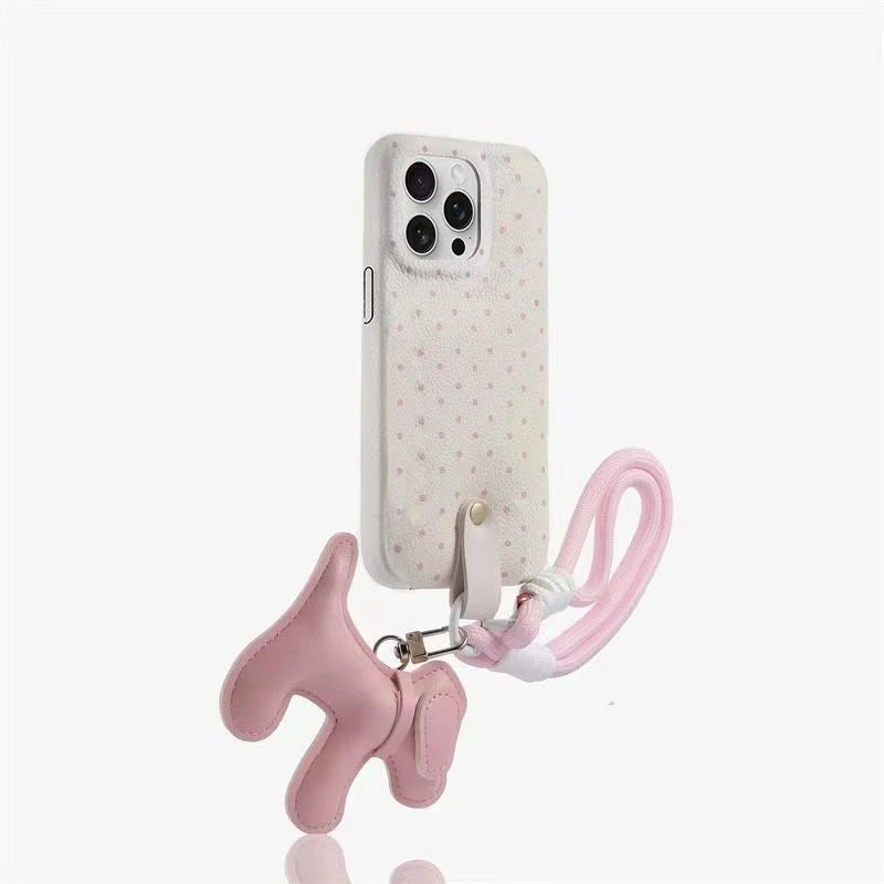 Sweet Pink Polka Dots & Puppy Charm Phone Case with Lanyard