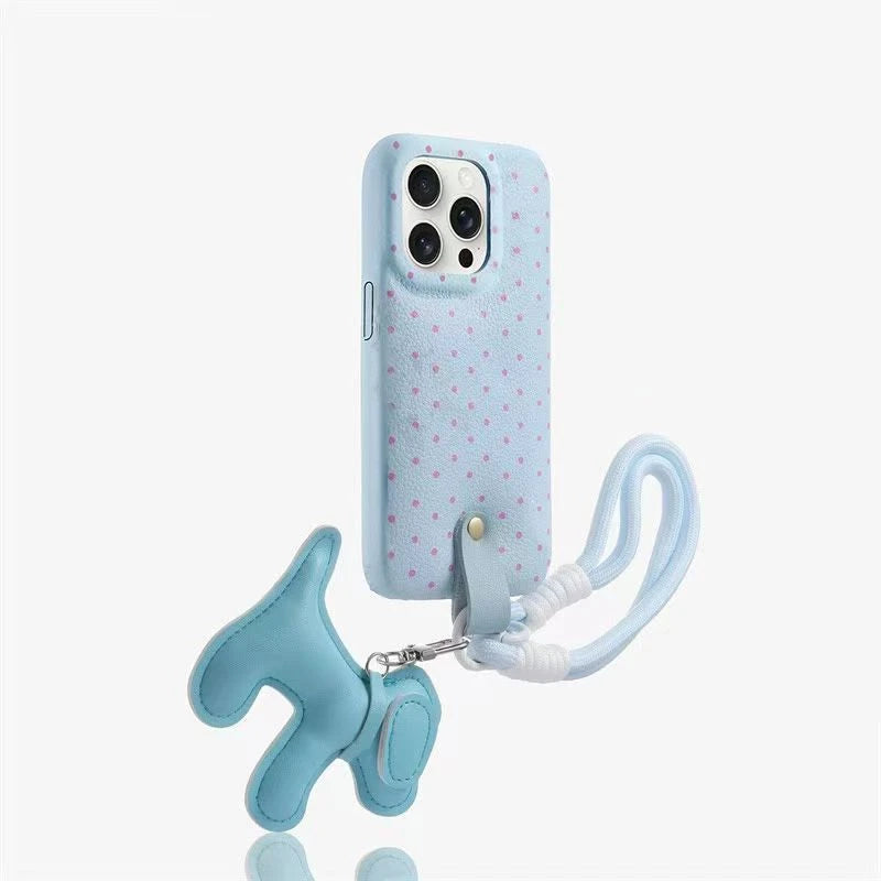 Sweet Pink Polka Dots & Puppy Charm Phone Case with Lanyard