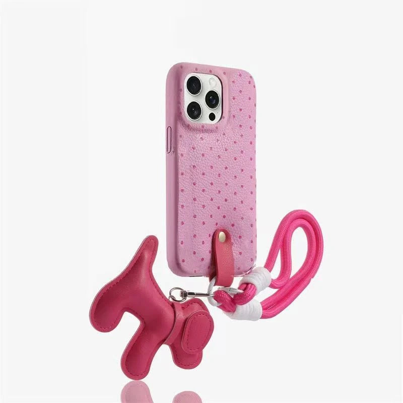 Sweet Pink Polka Dots & Puppy Charm Phone Case with Lanyard