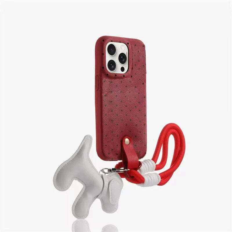 Sweet Pink Polka Dots & Puppy Charm Phone Case with Lanyard