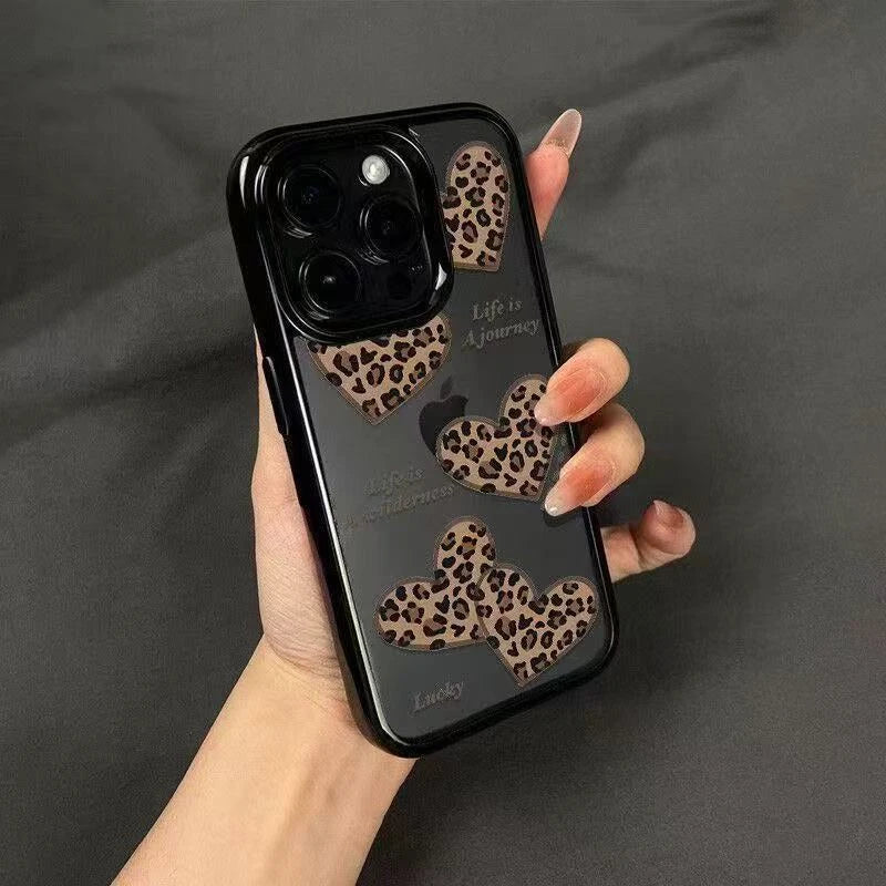 Leopard Clear Phone Case With Heart Motif