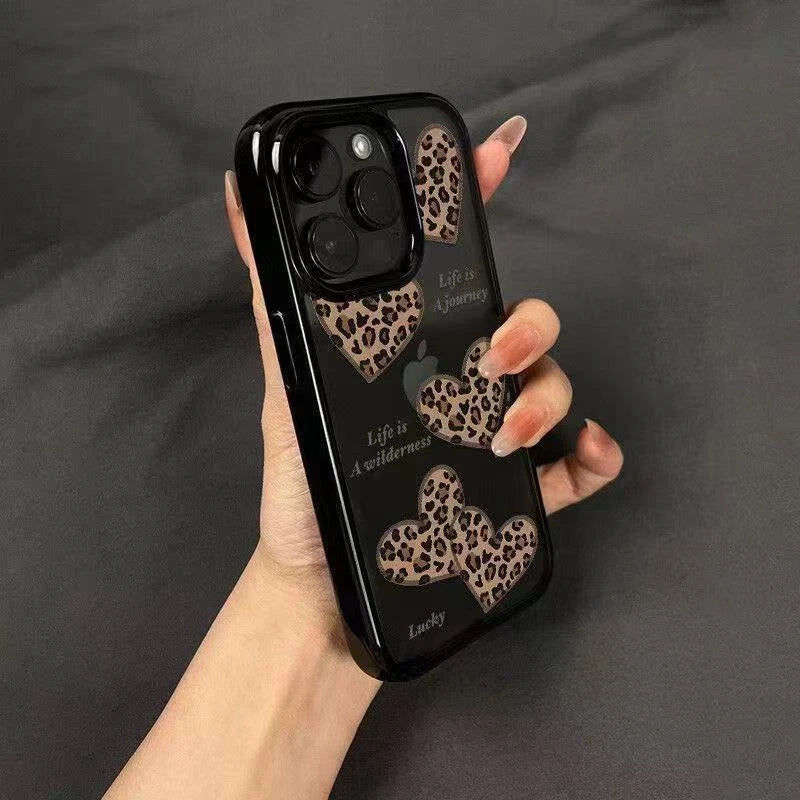 Leopard Clear Phone Case With Heart Motif